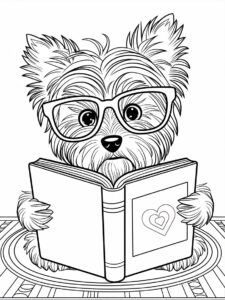 coloring-page-yorkie-reading-book