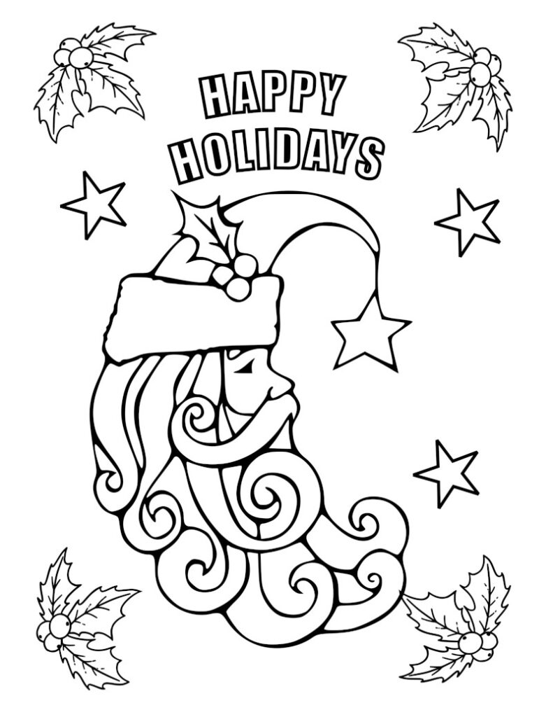 Coloring Page - Happy Holidays Santa